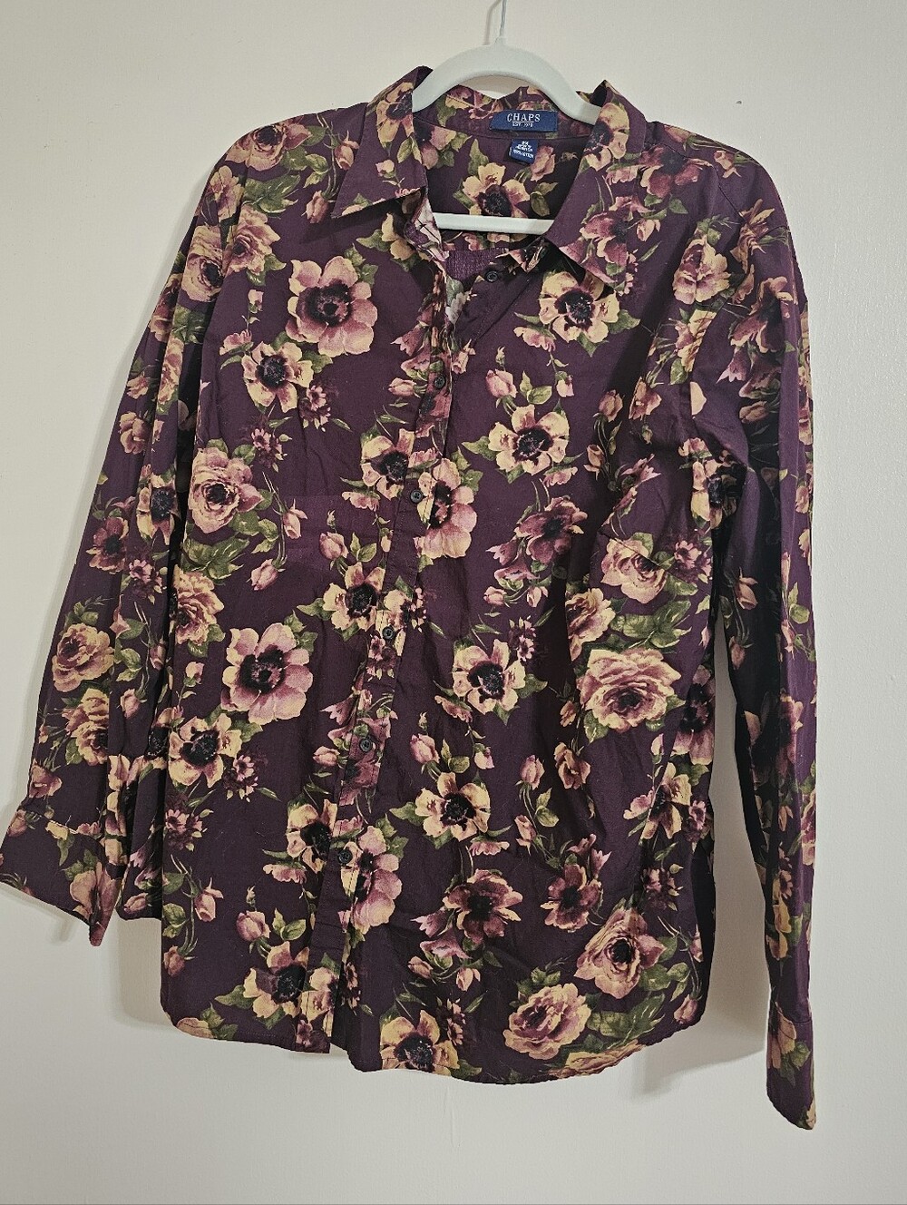 Chaps 2X Non Iron Plum Floral Button-Down Shirt LS